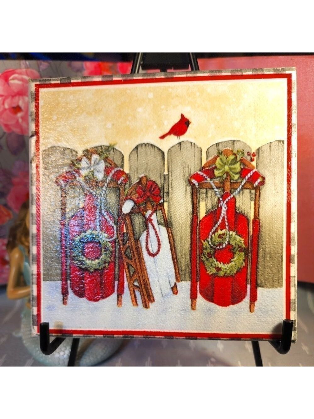 DECOUPAGE CANVAS  CHRISTMAS SLEDS